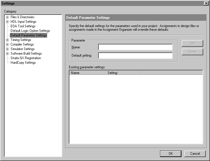 Default Parameters page