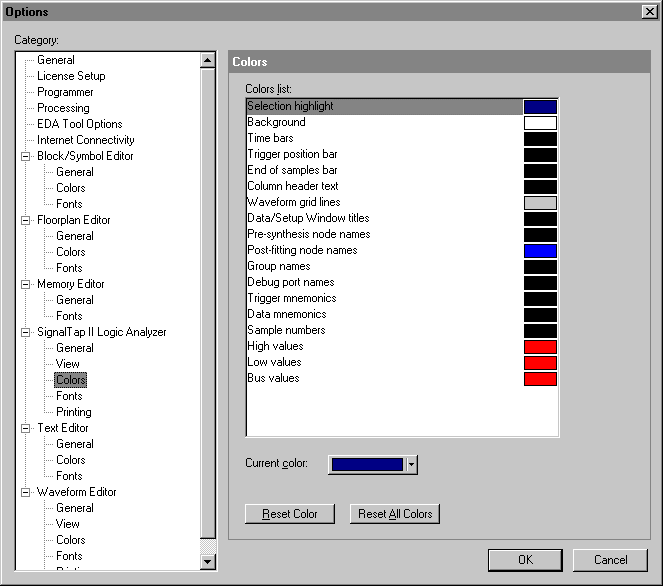 SignalTap II Color Options