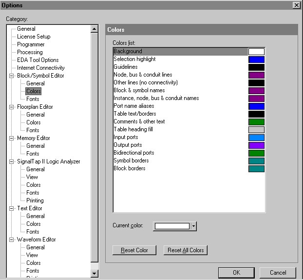 Block & Symbol Editor Colors Options Tab