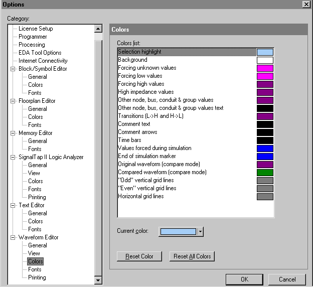 Waveform Editor Colors Options tab