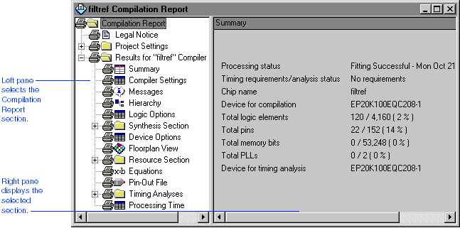 Compilation Report Window