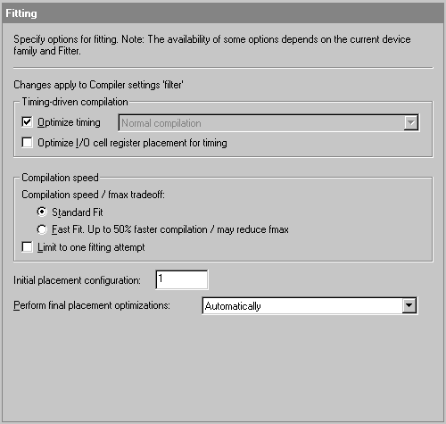 Fitting Page (Compiler Settings)
