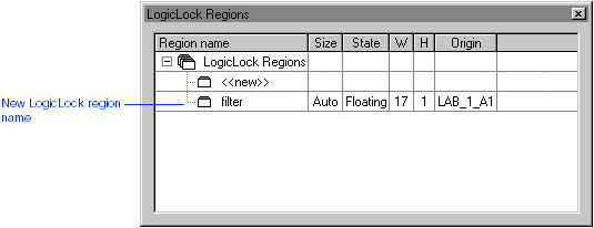 LogicLock Regions Window